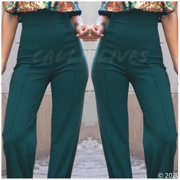 Callie Celebration: Iridescent Orange Sequin Cropped Halter Green Jumpsuit S M - Picture 3 of 16